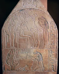 (dettaglio) della stele funeraria di un cantante nel tempio di Amon