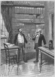 Elisha Gray, inventore americano, presenta il caveat per il suo telefono, 1876, c. 1890
