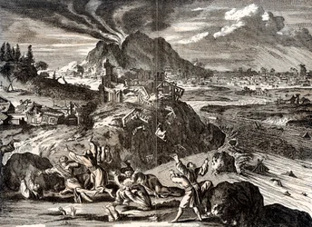 Eruzione di Shirane-san e terremoto a Edo Tokyo, Giappone, 1650