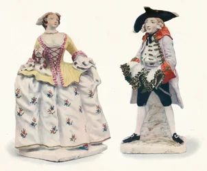 Figure di porcellana Bow eccezionalmente rare decorate a colori, c1750