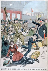 Eccessi di soldati britannici in una stazione ferroviaria, 1902