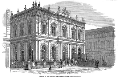 Veduta esterna della Banca Nazionale, Glasgow, Scozia, 1850 circa