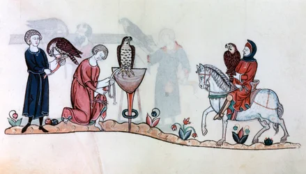 Falconieri con i loro uccelli
