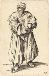Mendicante grasso con occhi abbassati