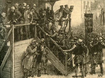 Padre John Murphy che guida i suoi inquilini a votare nelle elezioni suppletive di Clare, Irlanda, 1828