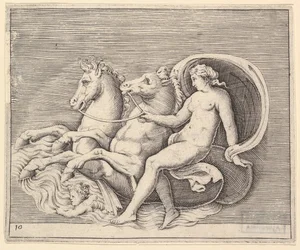 Nudo femminile con due cavallucci marini