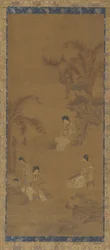 Musiciste femminili in un giardino sotto palme di banana, dinastia Ming, 1368-1644