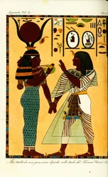 Figura della dea egizia Hathor con il re Seti I dalla sua tomba a Tebe, scoperta da Giovanni Battista Belzoni