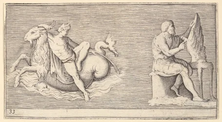 Figura su capricorno, uomo che scolpisce ala