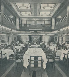 Salone da pranzo di prima classe nella Regina delle Bermuda, 1937