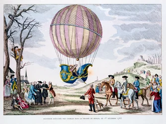 Primo volo con equipaggio in un pallone a idrogeno, Francia, 1 dicembre 1783