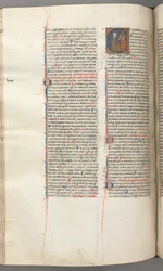 Fol. 227v, Salmo 80, iniziale istoriata E, Davide che colpisce un carillon di campane infernali