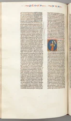 Fol. 361v, Abacuc, iniziale istoriata O, Abacuc che tiene un cesto e due pietre..., c. 1275-130