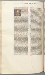 Fol. 368v, Malachia, iniziale istoriata O, Malachia seduto con una pergamena, c. 1275-1300