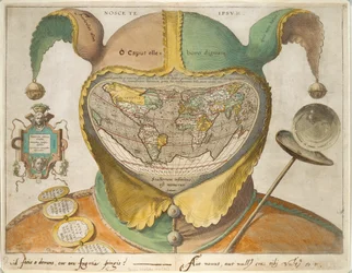 Mappa del mondo a forma di cappello da giullare, c1590