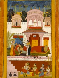 Signora desolata con cameriere, illustrazione del modo musicale Patamanjari Ragini