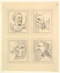 Quattro teste da Caricature di Leonardo da Vinci, da disegni di Wincelslaus Hollar, 1786