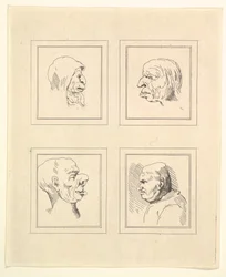 Quattro teste da Caricature di Leonardo da Vinci, da disegni di Wincelslaus Hollar, 1786