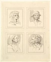 Quattro teste da Caricature di Leonardo da Vinci, da disegni di Wincelslaus Hollar, 1786