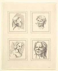 Quattro teste da caricature di Leonardo da Vinci, da disegni di Wincelslaus Hollar, 1786