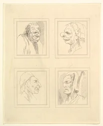 Quattro teste da Caricature di Leonardo da Vinci, da disegni di Wincelslaus Hollar