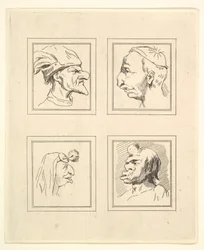 Quattro teste da caricature di Leonardo da Vinci, da disegni di Wincelslaus Hollar