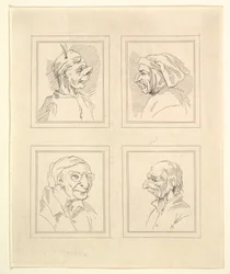 Quattro teste da Caricature di Leonardo da Vinci, da Disegni di Wincelslaus Hollar, o..., 1786