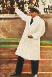 Franz Miller che spara con la pistola di partenza, 1928