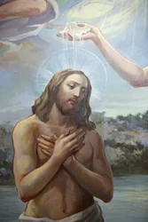 Affresco nella chiesa di Zollino: battesimo di Cristo, Zollino, Italia