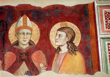 Affresco di un vescovo, XIV secolo