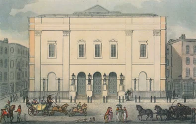 Vista frontale del Theatre Royal, Drury Lane, Westminster, Londra, 1812