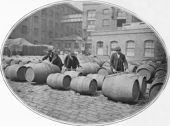 Misurazione delle botti di vino ai London Docks