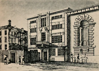 Ufficio postale generale, circa 1793 - Mostra edifici adiacenti alla Lloyds Coffee House, 1928