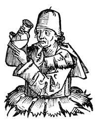 Gentile da Foligno, medico italiano del XIV secolo, esamina un campione di urina