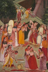 Ragazze che si Spruzzano a Vicenda durante Holi, c. 1640-1650