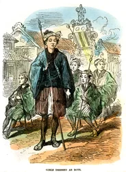 Ragazze vestite da ragazzi, processione del festival di Capodanno a Yokohama, Giappone, 1872
