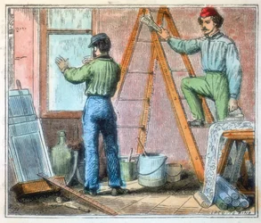 Vetraio e tappezziere che lavorano in una casa