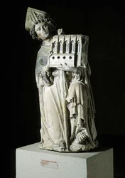 Arte gotica: rappresentazione di Jean Tissandier, vescovo di Rieux-Volvestre come donatore. Statua della cappella di Rieux nella Chiesa dei Cordeliers realizzata dal maestro di Rieux circa 1333-1334