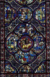 Arte gotica: la vita del bambino prodigio. Vetrata del deambulatorio della Cattedrale di Saint Etienne de Bourges (Loir et Cher)