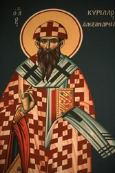 Icona ortodossa greca che raffigura San Cirillo di Alessandria, Salonicco, Grecia