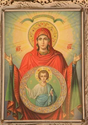Icona ortodossa greca raffigurante la Vergine e Cristo