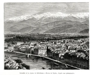 Grenoble dalla catena del Belledonne, Francia, 1886