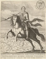 Gustavo Adolfo davanti alla mappa della Pomerania sullo sfondo, 1630