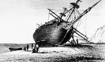 HMS Beagle a terra, Rio Santa Cruz, Patagonia, Sud America, 1834 1839