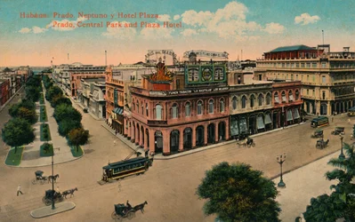 Habana: Prado, Neptuno e Hotel Plaza. Prado, Parco Centrale e Hotel Plaza