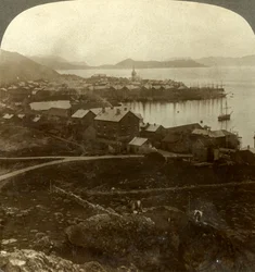 Hammerfest. La città più a nord del mondo - nessun tramonto dal 13 maggio al 29 luglio, Norvegia, c1905