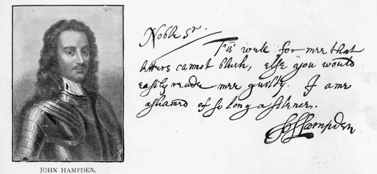 Scrittura e firma di John Hampden da una lettera scritta a Sir John Eliot in prigione, 21 marzo
