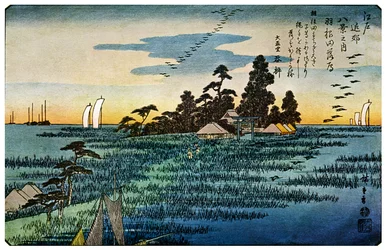 Haneda No Rakugan, oche che tornano a casa a Haneda, 1830s 1925