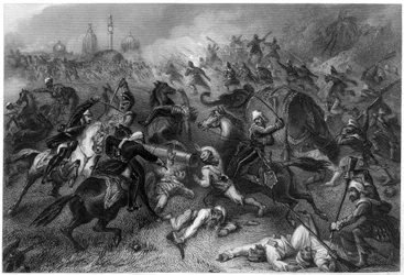 La colonna di Havelock attacca i ribelli davanti a Cawnpore, 1857, c1860
