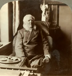 Henrik Ibsen, il poeta a cui tutto il mondo rende omaggio, a casa Christiania, Norvegia, c1905